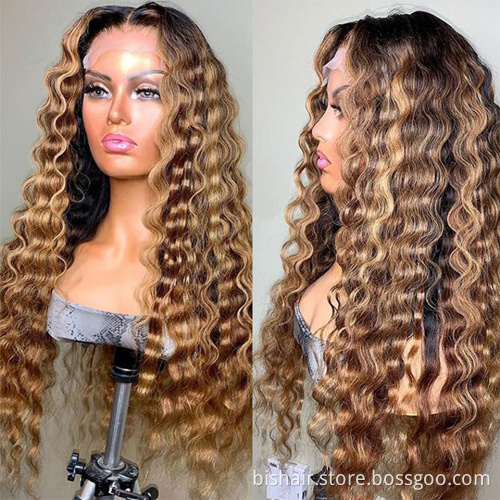 BIS Wholesale Loose Deep Wave Lace Front Wig 4/27 Highlight Colored Cheap Human Hair Wigs 4x4 Transparent Lace Wigs